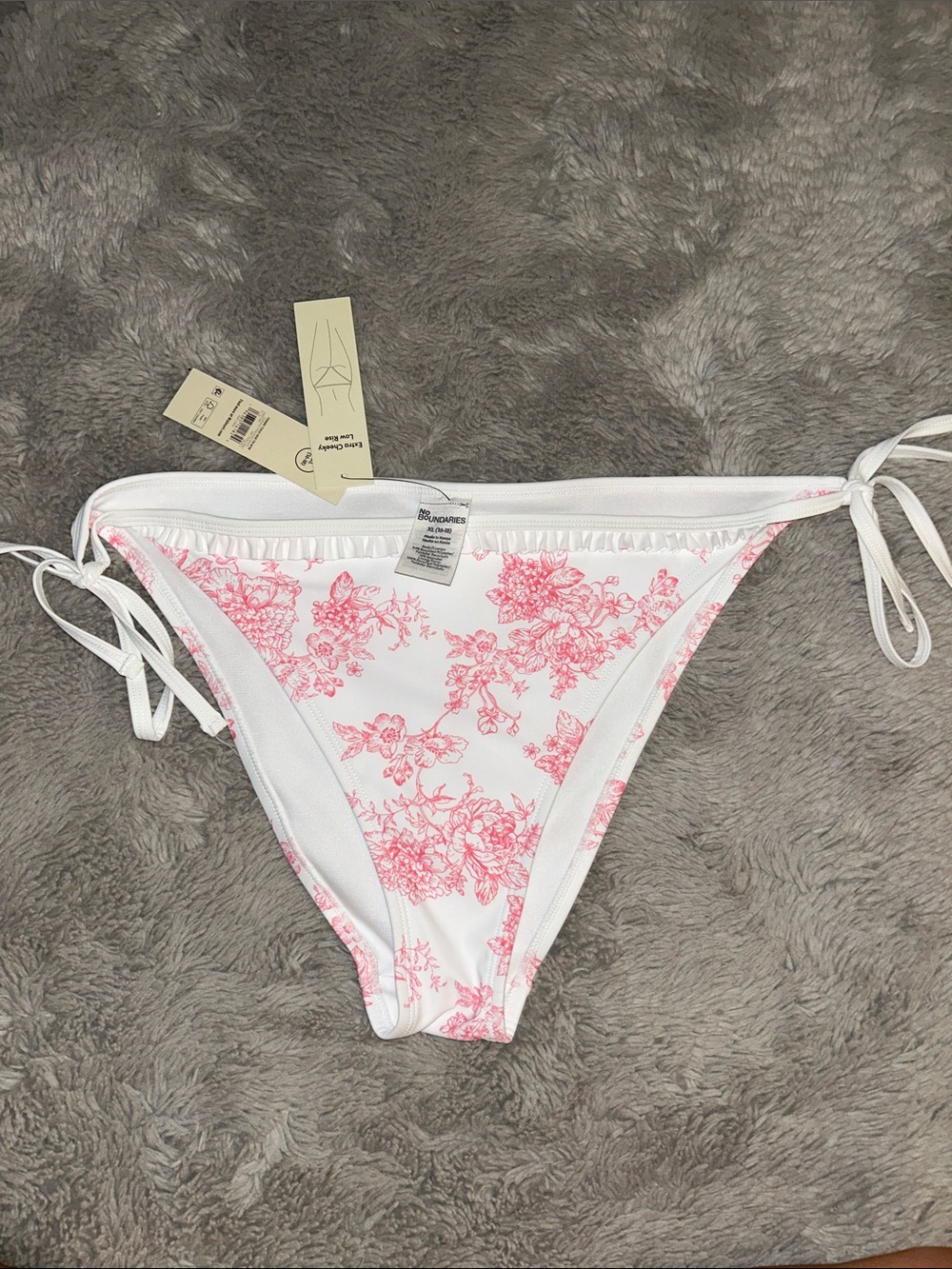 No Boundaries White Bikini Bottoms with Pink Floral Accent